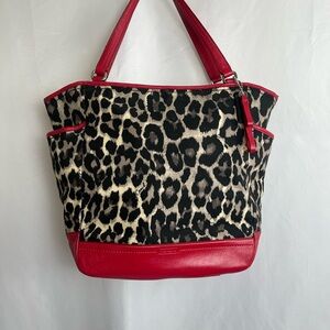 Coach Leopard-Print Tote with Red Trim and Handles